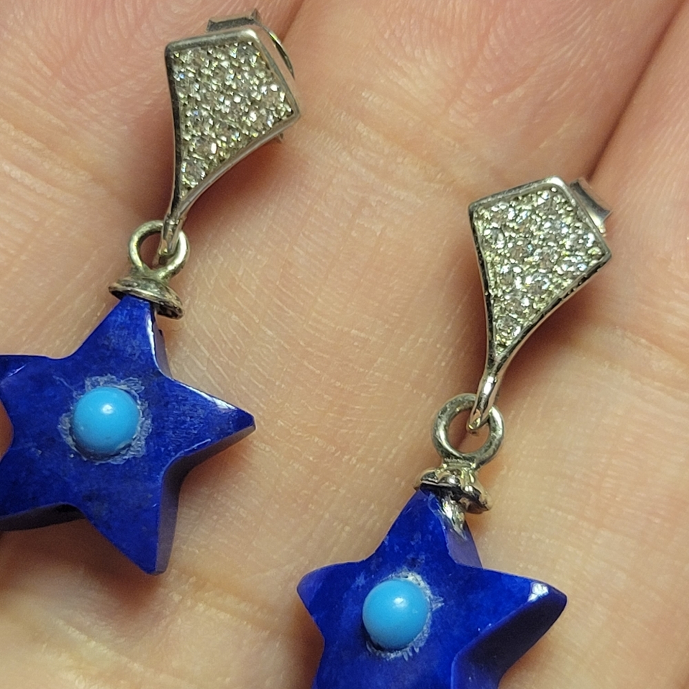 925 Sterling Silver Natural Turquoise Lazuli Star Earrings